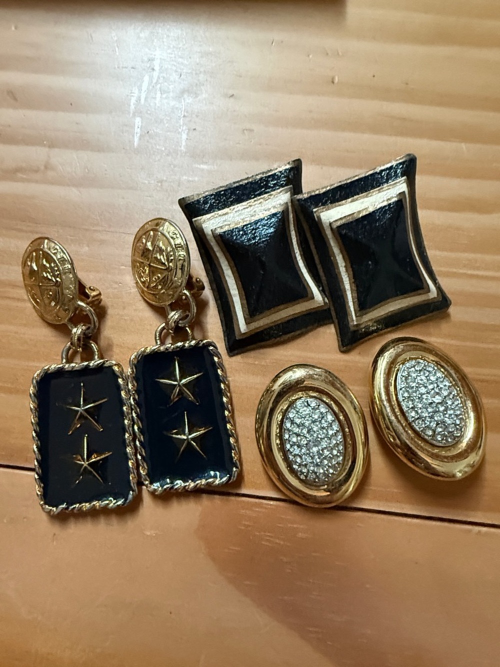 Gold and Black Vintage-Style Clip-On Earrings Set - Unbranded